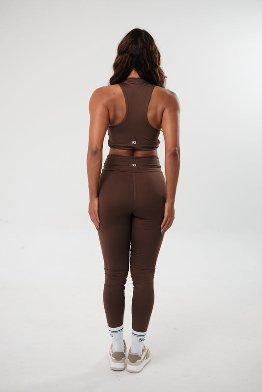 Conjunto Legging e Top Essentials Zíper Marrom