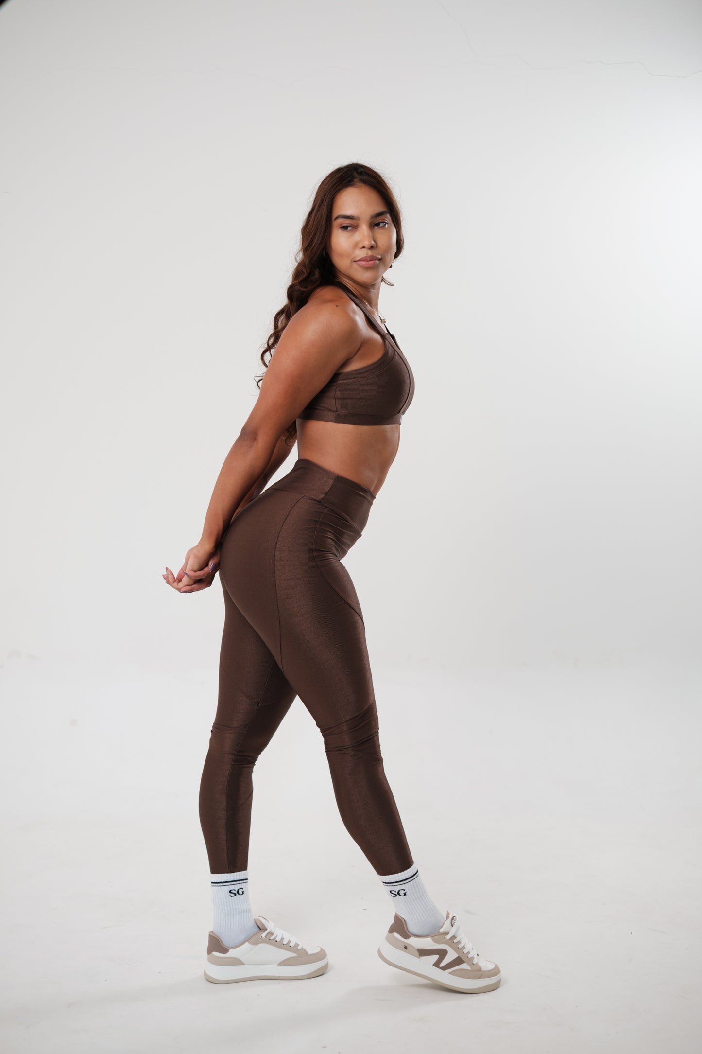 Conjunto Legging e Top Cruzado Café