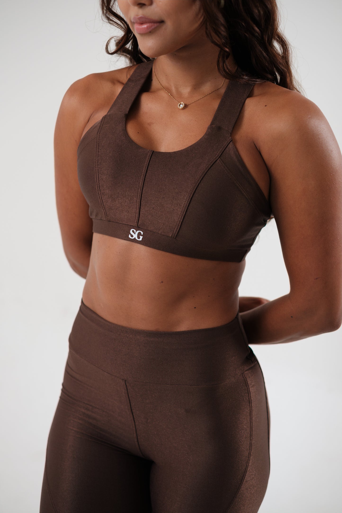 Conjunto Legging e Top Cruzado Café