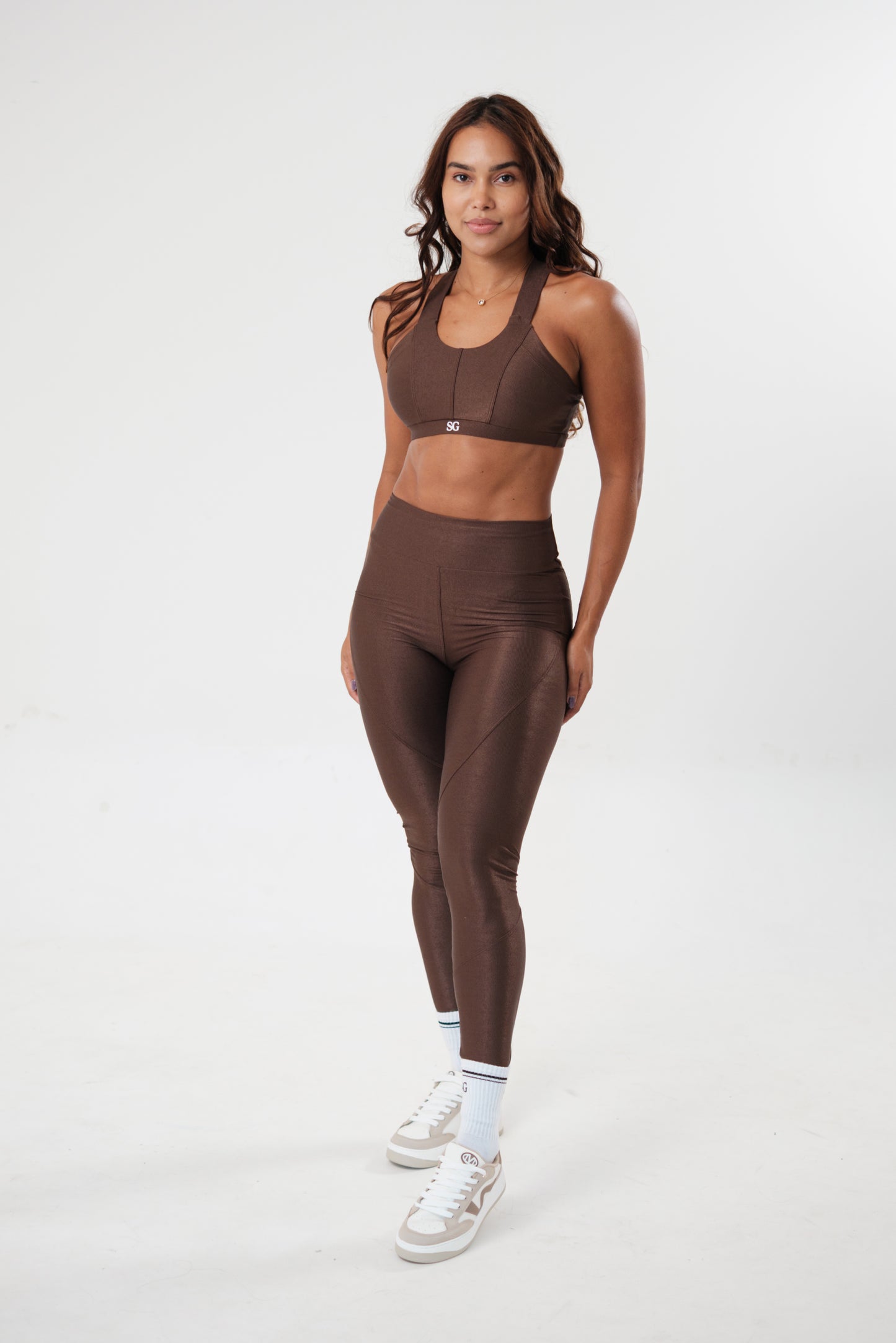 Conjunto Legging e Top Cruzado Café