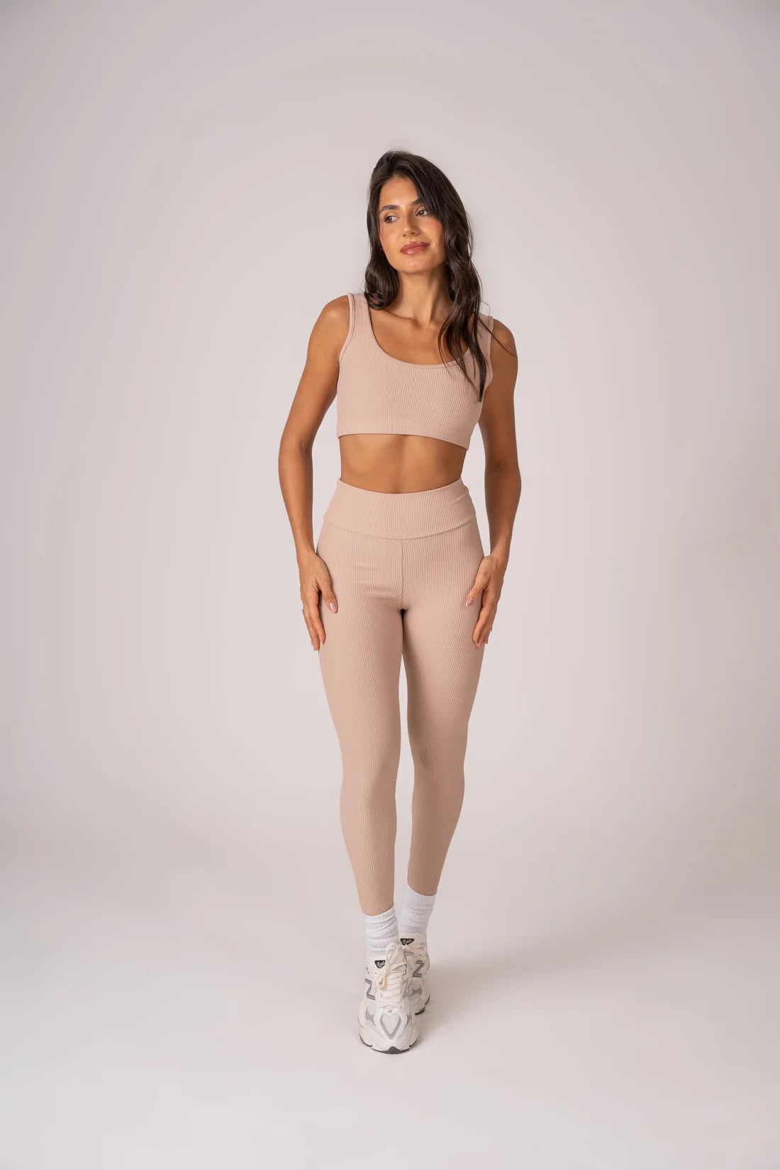 Conjunto Legging e Top Alças Retas Blackout Beige