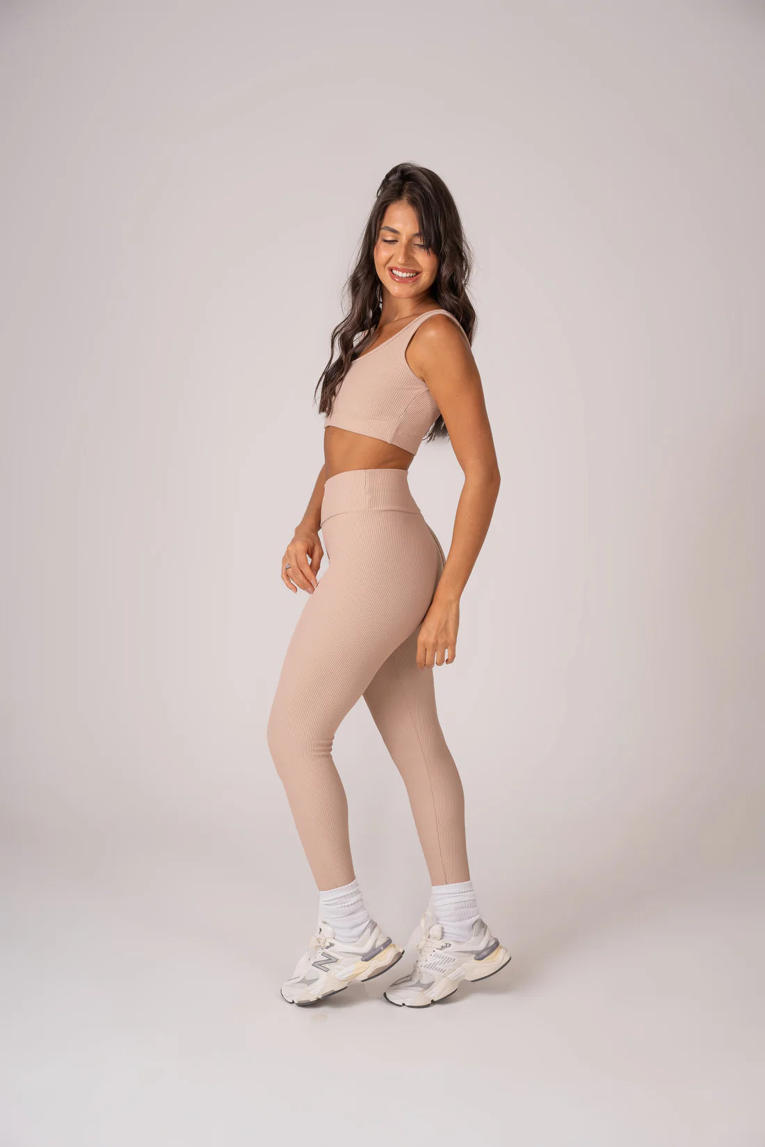 Conjunto Legging e Top Alças Retas Blackout Beige