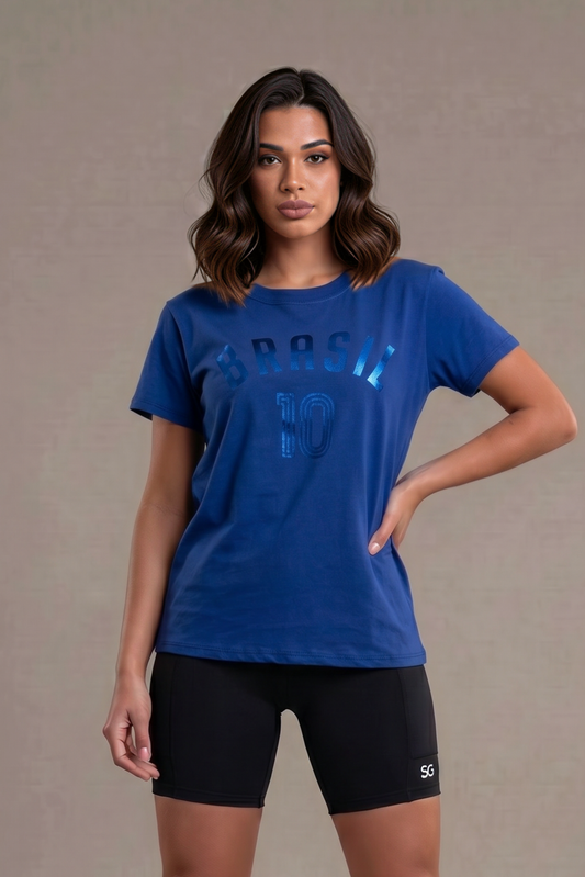 Camiseta Algodão Brasil 10 Azul Marinho